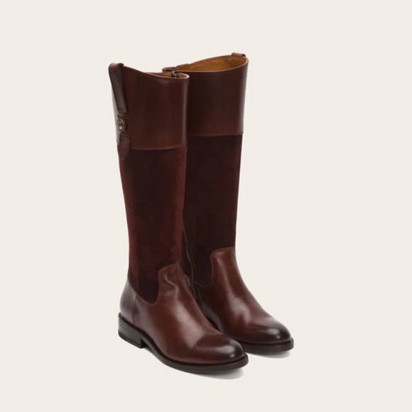 FryeJayden Button Tall Riding Boots, Brown Suede/Leather, Size 8